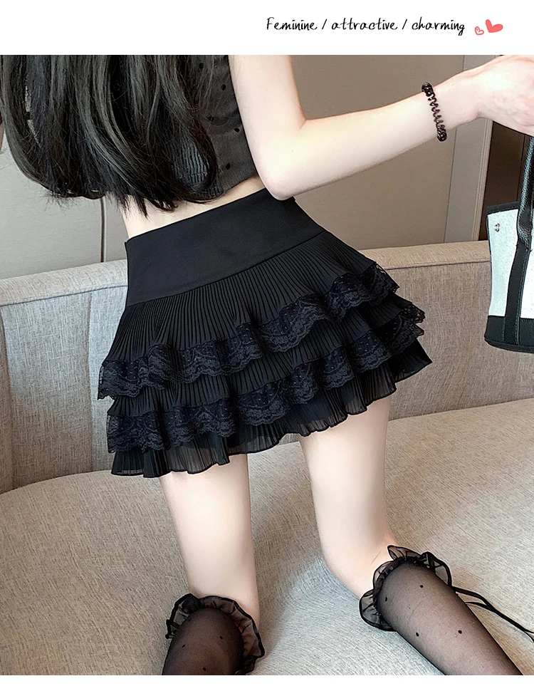 Cute Lace Ruffle Tiered Mini Skirts for Women, High-Waist Spring Summer 2026 New Short Skirt, Petite Friendly Hot Girl