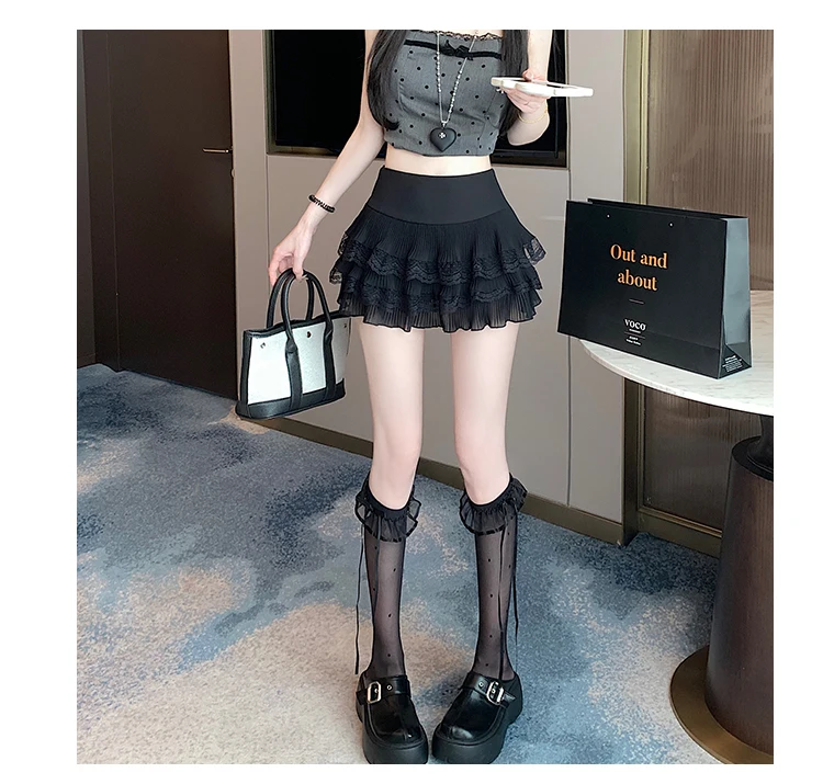 Cute Lace Ruffle Tiered Mini Skirts for Women, High-Waist Spring Summer 2026 New Short Skirt, Petite Friendly Hot Girl