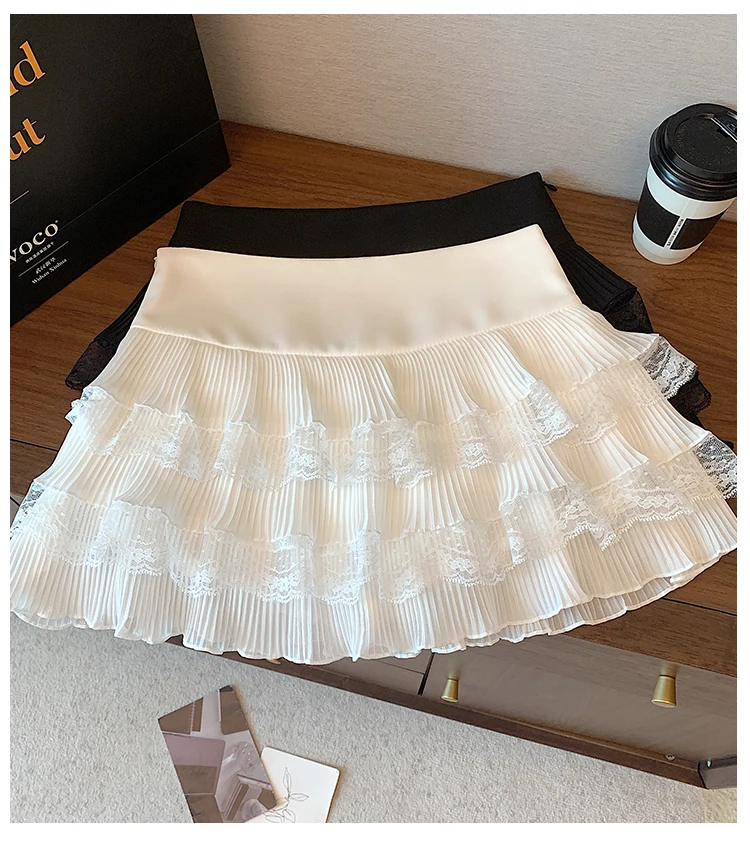 Cute Lace Ruffle Tiered Mini Skirts for Women, High-Waist Spring Summer 2026 New Short Skirt, Petite Friendly Hot Girl