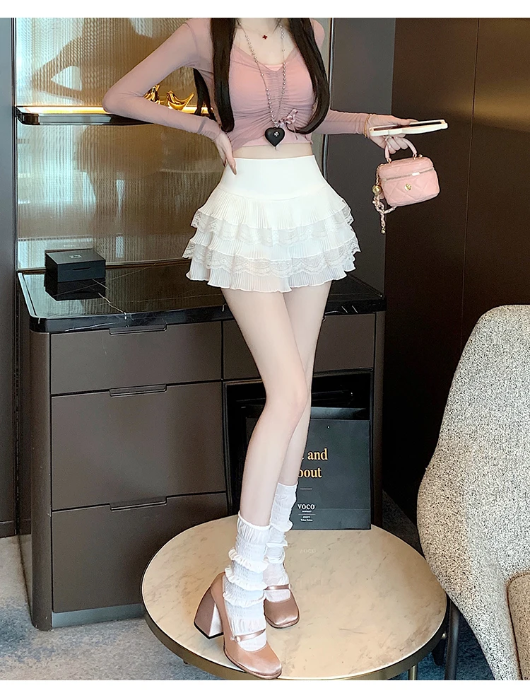Cute Lace Ruffle Tiered Mini Skirts for Women, High-Waist Spring Summer 2026 New Short Skirt, Petite Friendly Hot Girl