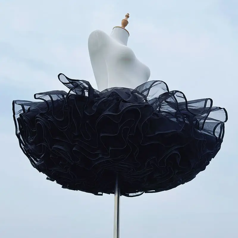 Flight Heaven Lolita Petticoat Black Ultra Violent Boneless Mesh Crinoline Short Fluffy Skirt for Sweet Classic Style 35cm 45cm