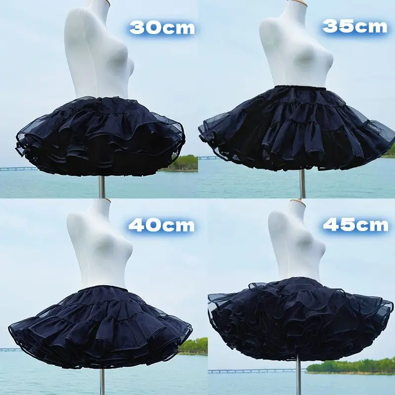 Flight Heaven Lolita Petticoat Black Ultra Violent Boneless Mesh Crinoline Short Fluffy Skirt for Sweet Classic Style 35cm 45cm