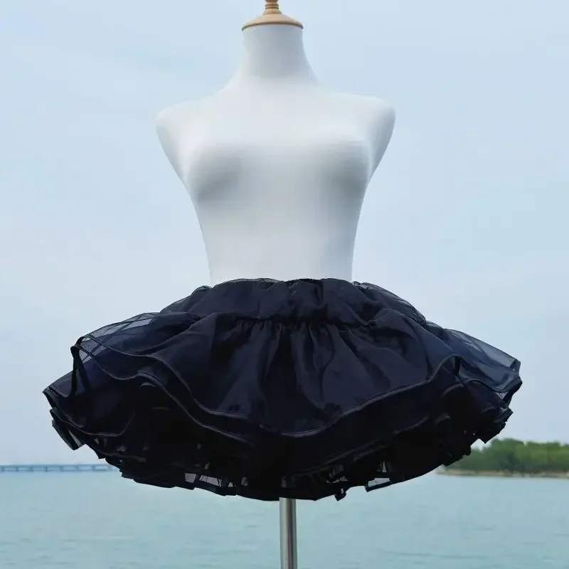Flight Heaven Lolita Petticoat Black Ultra Violent Boneless Mesh Crinoline Short Fluffy Skirt for Sweet Classic Style 35cm 45cm