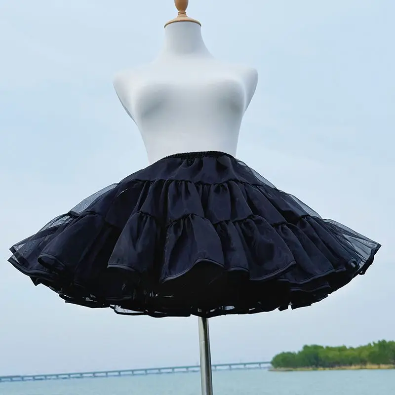 Flight Heaven Lolita Petticoat Black Ultra Violent Boneless Mesh Crinoline Short Fluffy Skirt for Sweet Classic Style 35cm 45cm