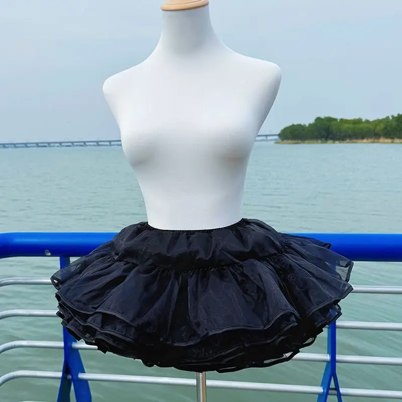 Flight Heaven Lolita Petticoat Black Ultra Violent Boneless Mesh Crinoline Short Fluffy Skirt for Sweet Classic Style 35cm 45cm