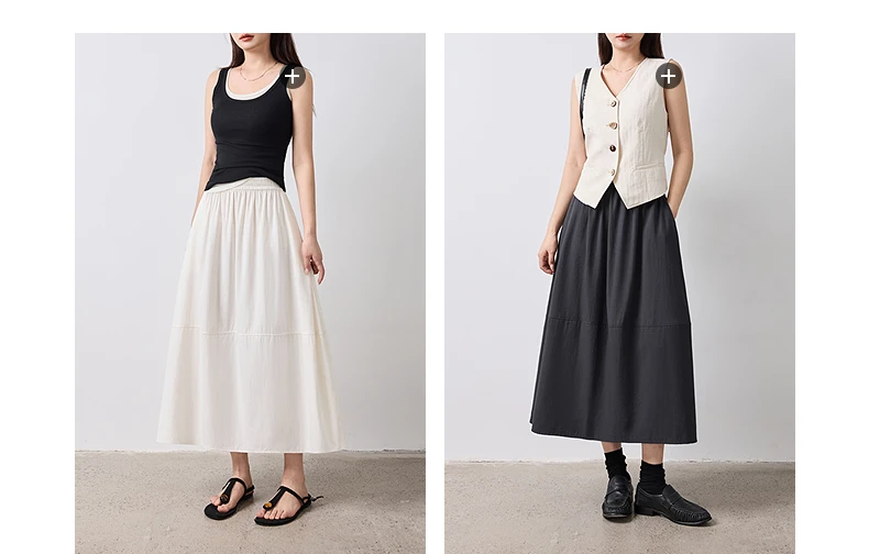 TOYOUTH Women Skirt Summer 2026 Wrinkled Texture Elastic Waist High Waist Cocoon Split A Line Soft Comfortable Daily Style