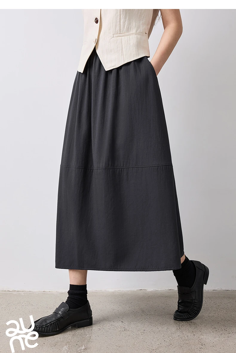 TOYOUTH Women Skirt Summer 2026 Wrinkled Texture Elastic Waist High Waist Cocoon Split A Line Soft Comfortable Daily Style