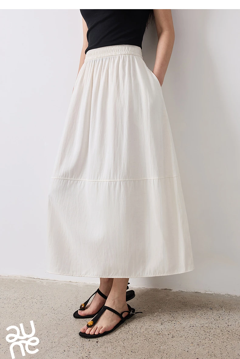 TOYOUTH Women Skirt Summer 2026 Wrinkled Texture Elastic Waist High Waist Cocoon Split A Line Soft Comfortable Daily Style