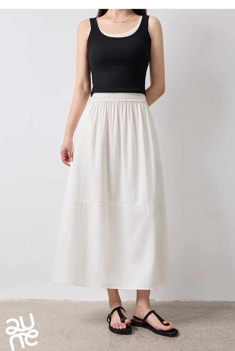 TOYOUTH Women Skirt Summer 2026 Wrinkled Texture Elastic Waist High Waist Cocoon Split A Line Soft Comfortable Daily Style
