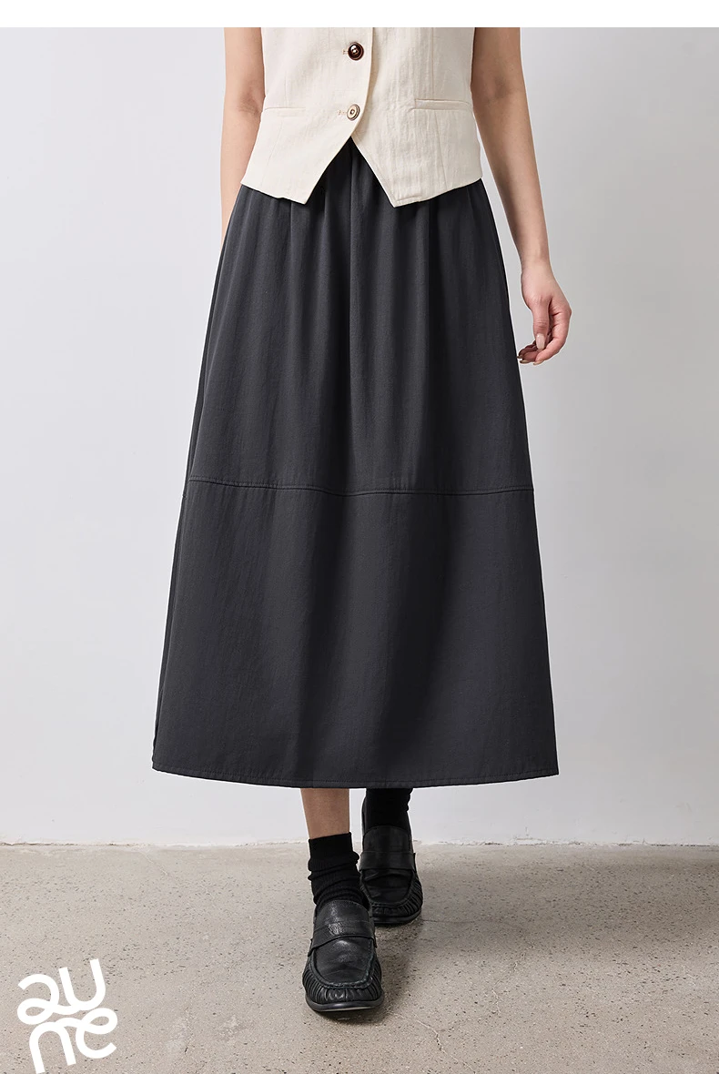 TOYOUTH Women Skirt Summer 2026 Wrinkled Texture Elastic Waist High Waist Cocoon Split A Line Soft Comfortable Daily Style
