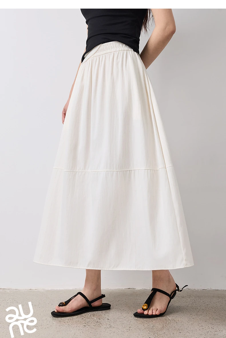 TOYOUTH Women Skirt Summer 2026 Wrinkled Texture Elastic Waist High Waist Cocoon Split A Line Soft Comfortable Daily Style