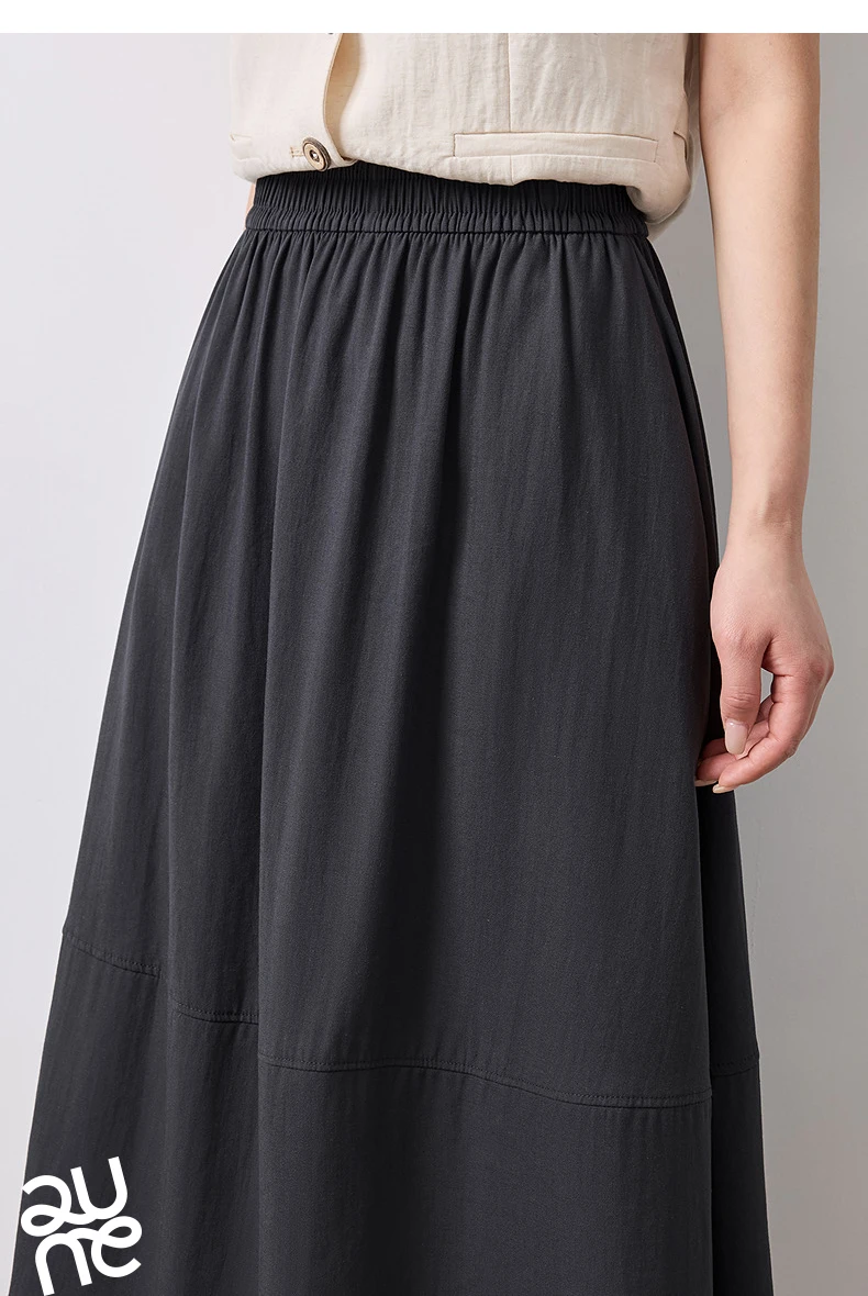 TOYOUTH Women Skirt Summer 2026 Wrinkled Texture Elastic Waist High Waist Cocoon Split A Line Soft Comfortable Daily Style