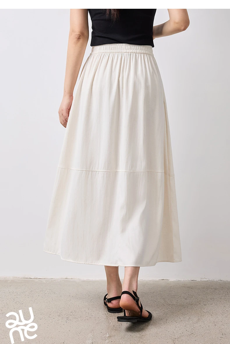 TOYOUTH Women Skirt Summer 2026 Wrinkled Texture Elastic Waist High Waist Cocoon Split A Line Soft Comfortable Daily Style