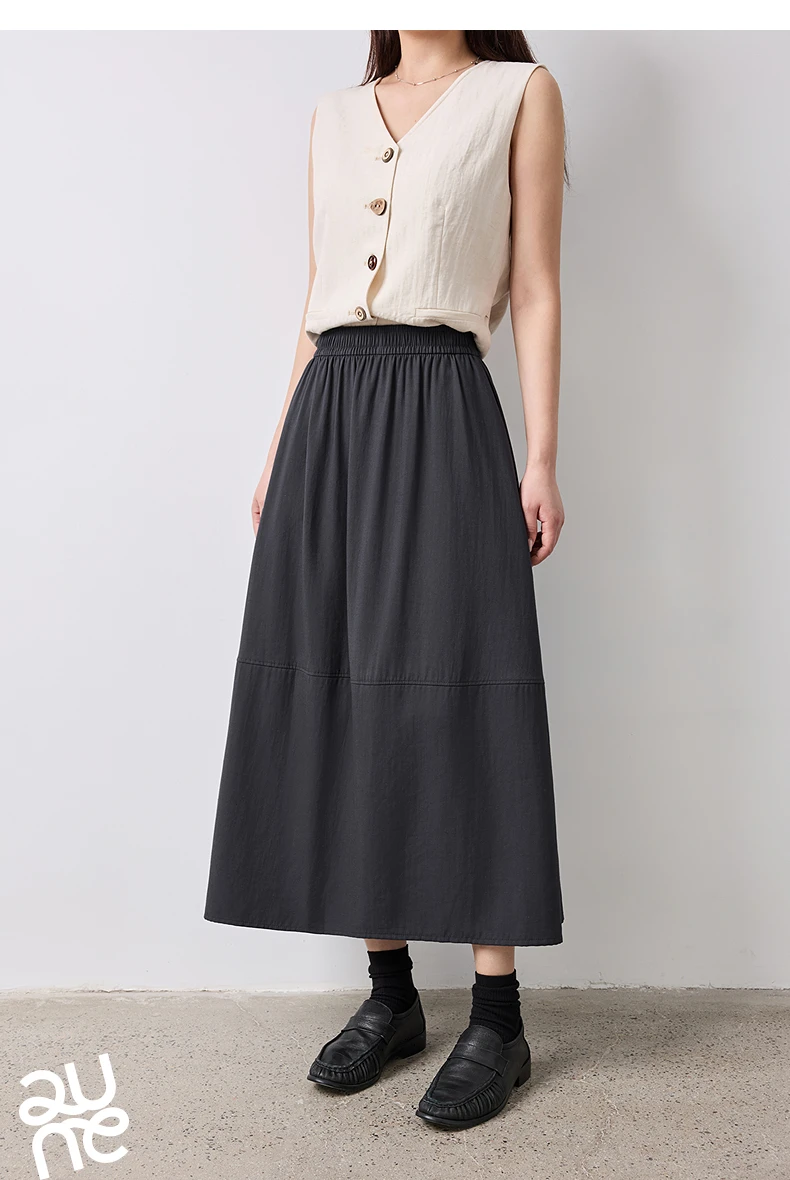 TOYOUTH Women Skirt Summer 2026 Wrinkled Texture Elastic Waist High Waist Cocoon Split A Line Soft Comfortable Daily Style