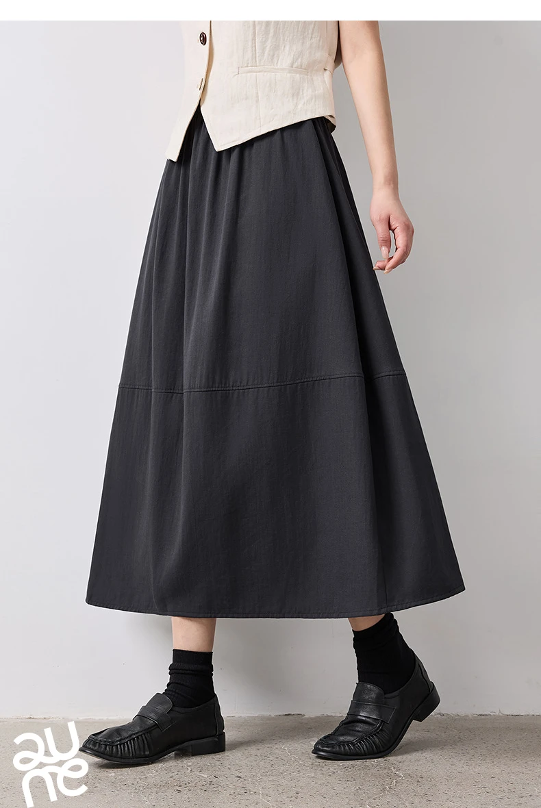TOYOUTH Women Skirt Summer 2026 Wrinkled Texture Elastic Waist High Waist Cocoon Split A Line Soft Comfortable Daily Style