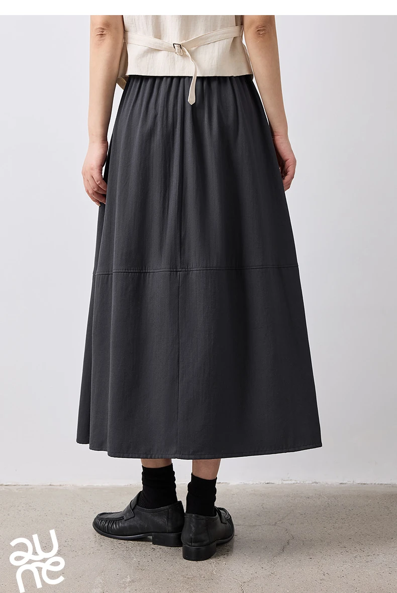 TOYOUTH Women Skirt Summer 2026 Wrinkled Texture Elastic Waist High Waist Cocoon Split A Line Soft Comfortable Daily Style