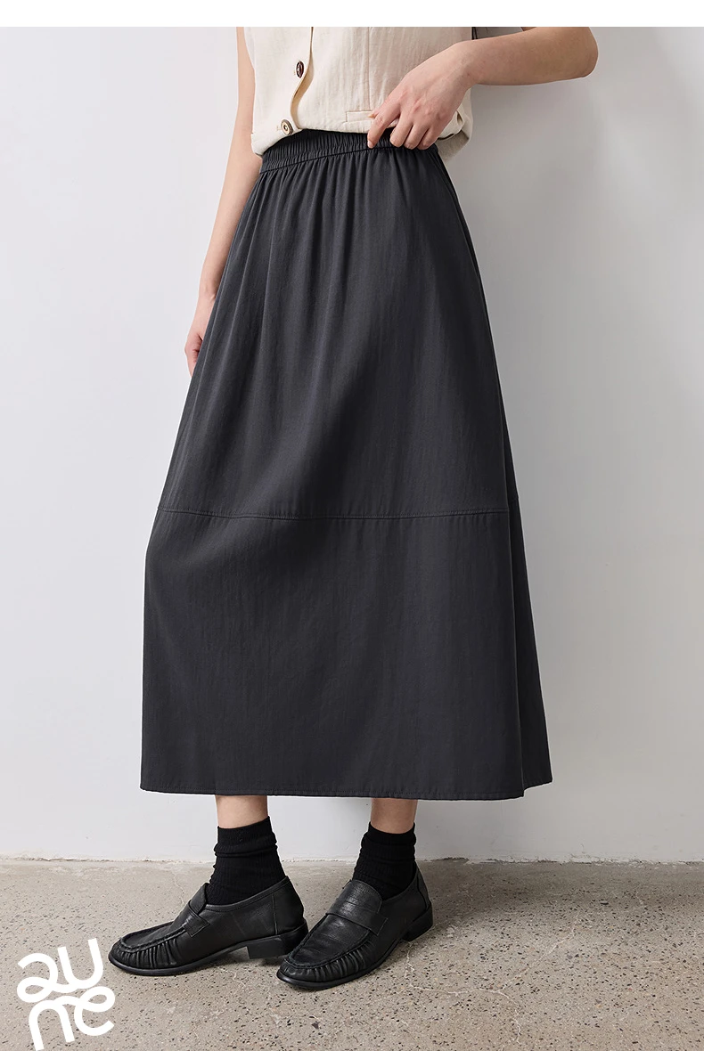 TOYOUTH Women Skirt Summer 2026 Wrinkled Texture Elastic Waist High Waist Cocoon Split A Line Soft Comfortable Daily Style