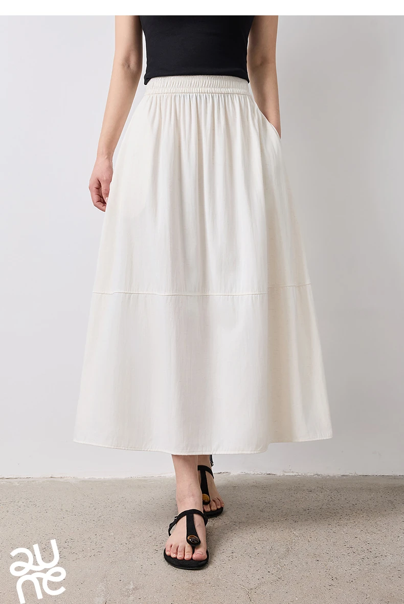 TOYOUTH Women Skirt Summer 2026 Wrinkled Texture Elastic Waist High Waist Cocoon Split A Line Soft Comfortable Daily Style