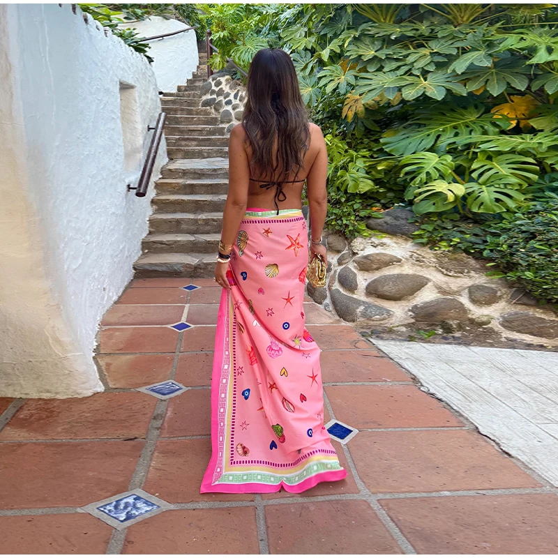 Side Knot Printed Women Skirt High Waist Tie Honeymoon Travel Swimsuit Coverup Beach Bathing Suit Wrap Skirts Sexy