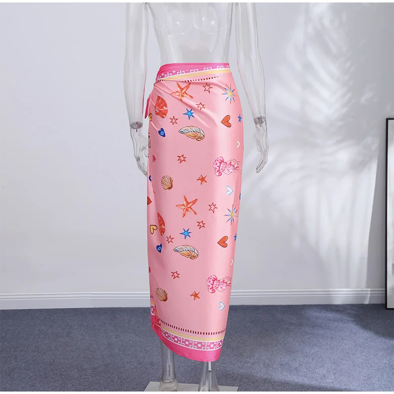Side Knot Printed Women Skirt High Waist Tie Honeymoon Travel Swimsuit Coverup Beach Bathing Suit Wrap Skirts Sexy