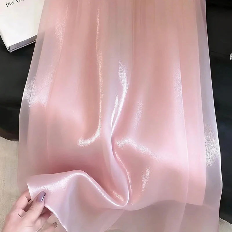 Elegant Pink Long Skirt Women Loose High Waist Sweet Pearl Yarn Fashion Skirts Summer Casual Female Ins Cute All Match Skirt New