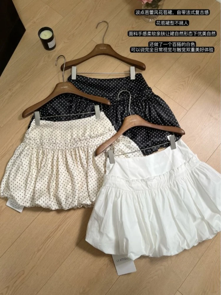 Vintage Polka Dot Women Skirt 2025 Faldas Mujer Fashion Sweet Korean Jume High Waist Summer Saia Tunic A-line Mini Skirts 7o562
