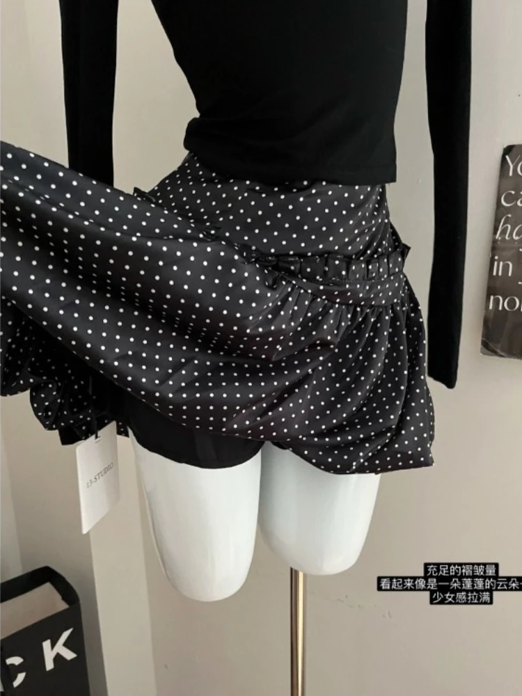 Vintage Polka Dot Women Skirt 2025 Faldas Mujer Fashion Sweet Korean Jume High Waist Summer Saia Tunic A-line Mini Skirts 7o562