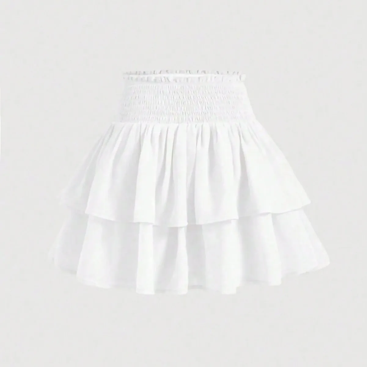 Tiered Ruffle Mini Skirt with Shirred Smocked Waist Flowy Layered Skater Skirt Spring Summer 2026 Fairycore Vacation Outfit