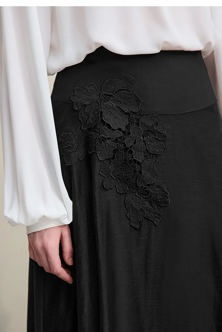 Amii Women's A-Line Skirt 2026 Summer New Elegant Lace Trim Midi Skirt Versatile Casual Loose Fit Solid Woman Clothes 12622031