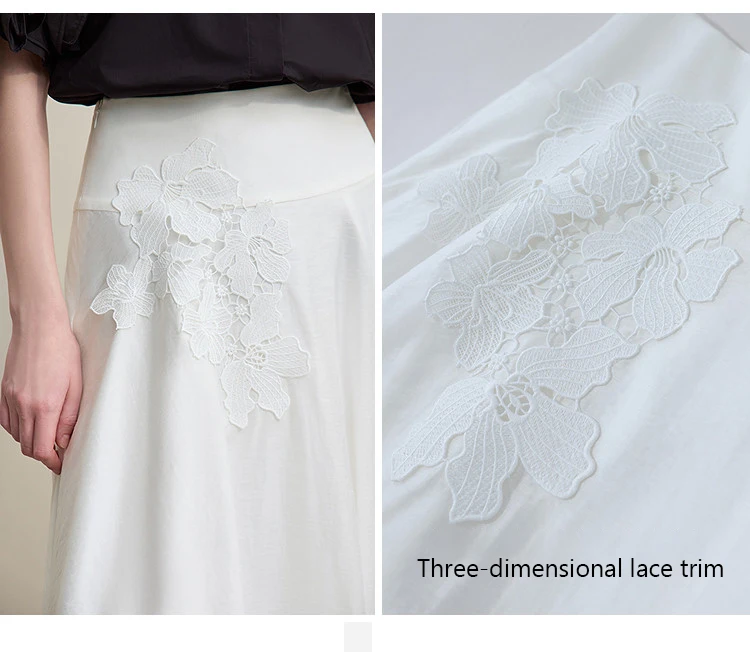 Amii Women's A-Line Skirt 2026 Summer New Elegant Lace Trim Midi Skirt Versatile Casual Loose Fit Solid Woman Clothes 12622031