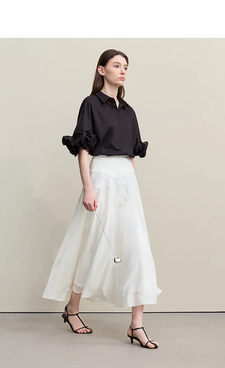 Amii Women's A-Line Skirt 2026 Summer New Elegant Lace Trim Midi Skirt Versatile Casual Loose Fit Solid Woman Clothes 12622031