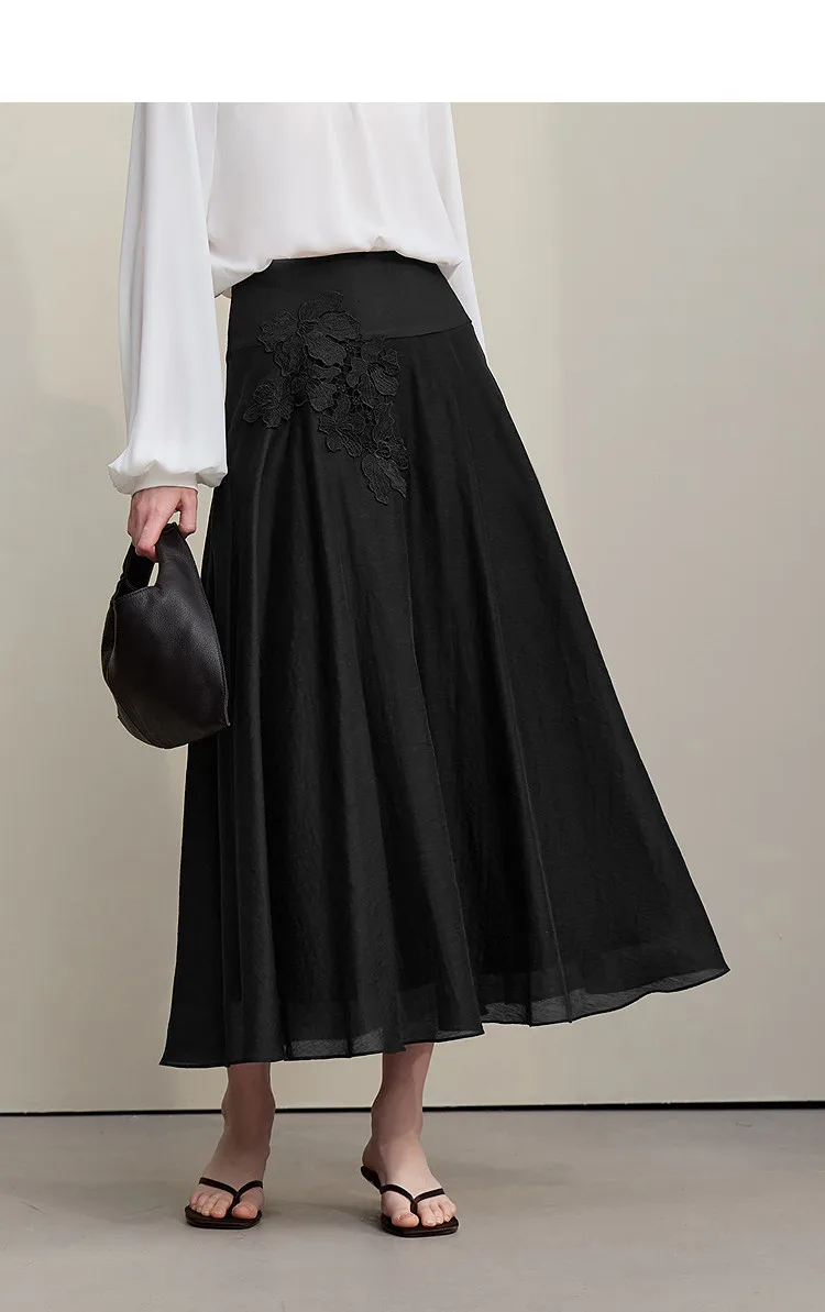 Amii Women's A-Line Skirt 2026 Summer New Elegant Lace Trim Midi Skirt Versatile Casual Loose Fit Solid Woman Clothes 12622031
