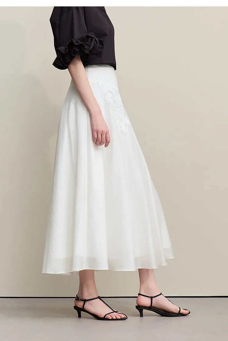 Amii Women's A-Line Skirt 2026 Summer New Elegant Lace Trim Midi Skirt Versatile Casual Loose Fit Solid Woman Clothes 12622031