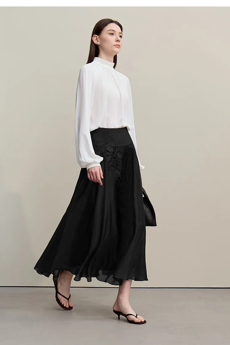 Amii Women's A-Line Skirt 2026 Summer New Elegant Lace Trim Midi Skirt Versatile Casual Loose Fit Solid Woman Clothes 12622031