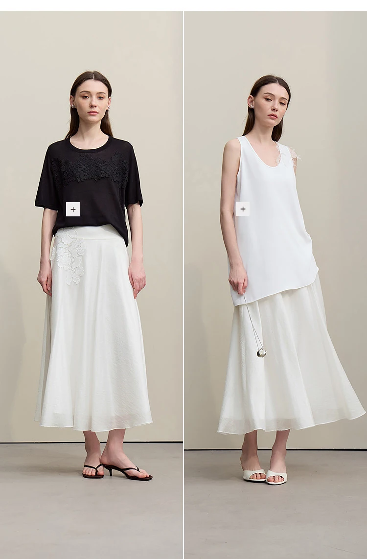 Amii Women's A-Line Skirt 2026 Summer New Elegant Lace Trim Midi Skirt Versatile Casual Loose Fit Solid Woman Clothes 12622031