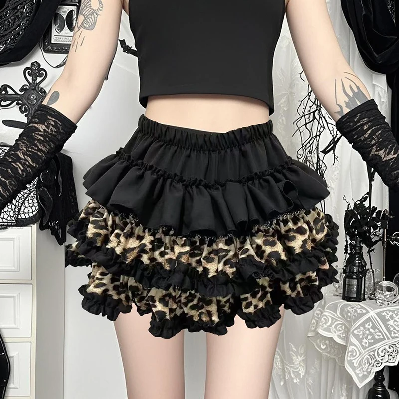 Y2K Leopard Sexy Skirt Subculture Women French Hotsweet Streetwear Patchwork Mini Skirts High Street Sweet Cute Slim Cake Skirt