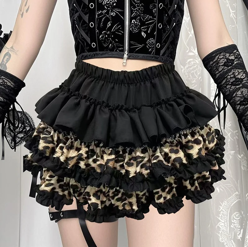 Y2K Leopard Sexy Skirt Subculture Women French Hotsweet Streetwear Patchwork Mini Skirts High Street Sweet Cute Slim Cake Skirt