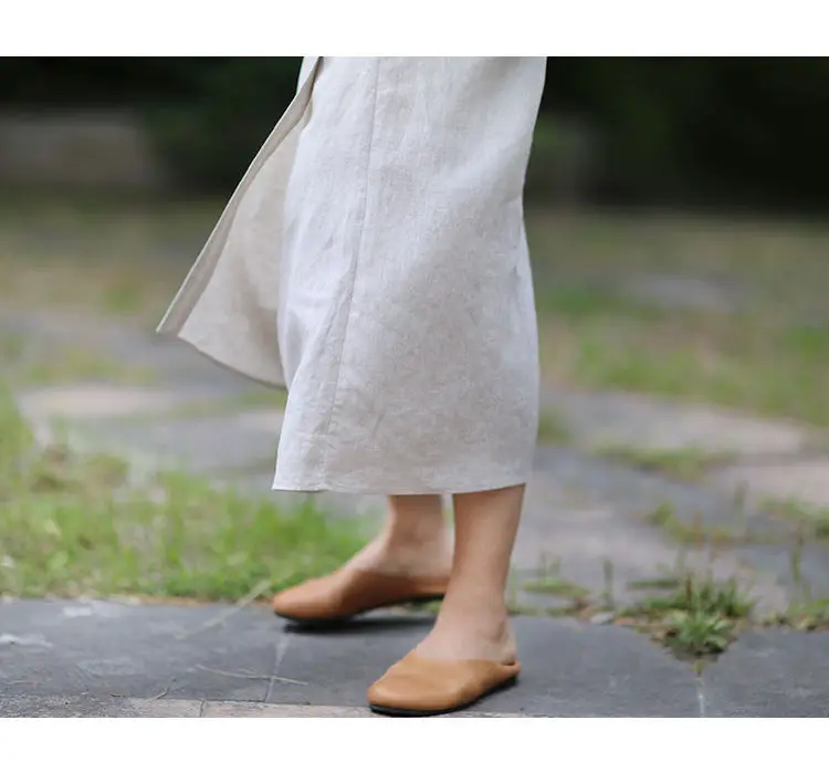 Literary Cotton Linen Split Skirt Women Single Breasted Midi A-Line Skirts Vintage Asymmetric Skirts Slimming
