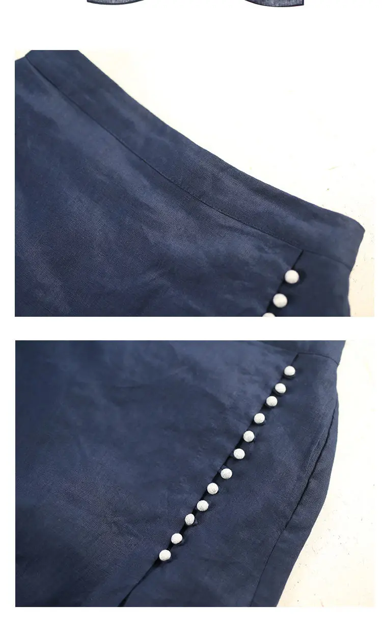 Literary Cotton Linen Split Skirt Women Single Breasted Midi A-Line Skirts Vintage Asymmetric Skirts Slimming