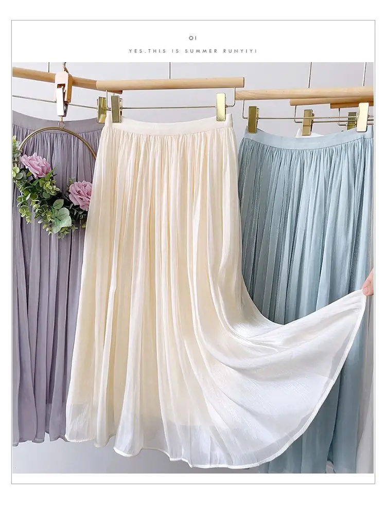 Ladies A-line Skirt White Maxi Skirt Woman Dance Dresses Clothing Sales Mesh Ruffles Design Luxury Elegant Casual Chic Solid