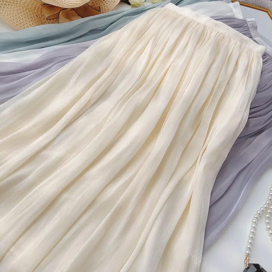 Ladies A-line Skirt White Maxi Skirt Woman Dance Dresses Clothing Sales Mesh Ruffles Design Luxury Elegant Casual Chic Solid