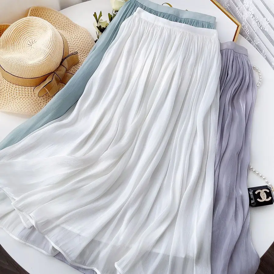 Ladies A-line Skirt White Maxi Skirt Woman Dance Dresses Clothing Sales Mesh Ruffles Design Luxury Elegant Casual Chic Solid