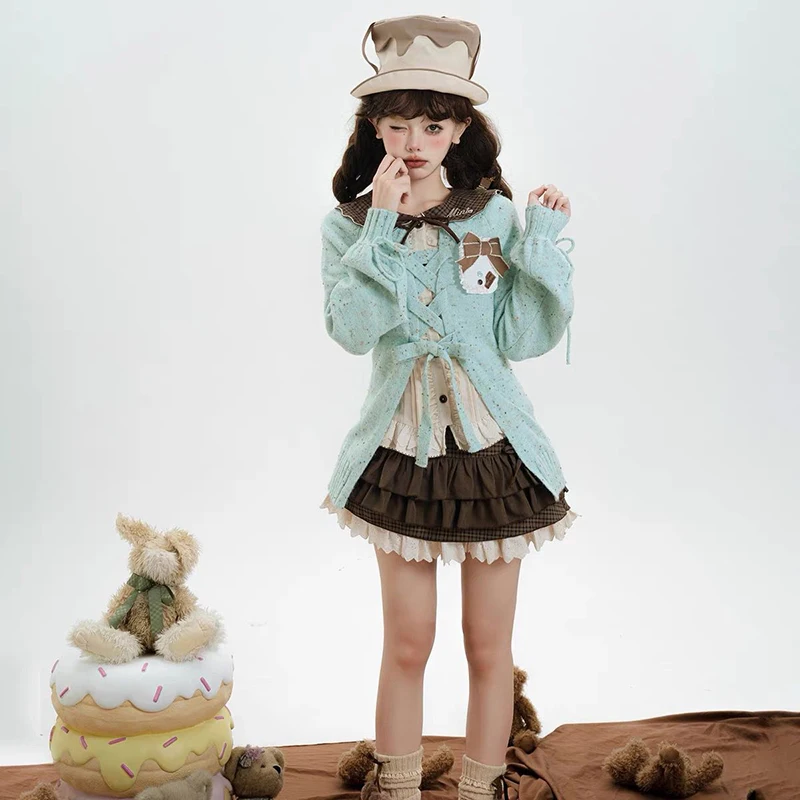 Japanese Sweet Lolita Mini Skirts Women Y2K Kawaii Lace Patchwork Bow Cake Skirt Femme High Waist Preppy All Match A Line Skirts