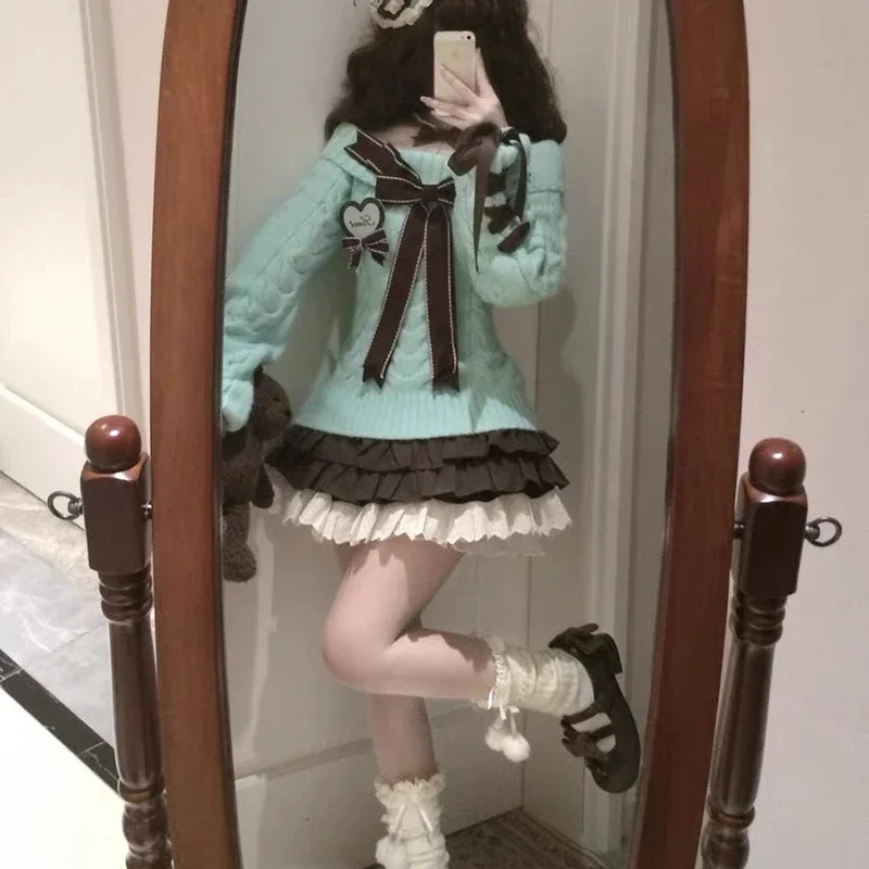 Japanese Sweet Lolita Mini Skirts Women Y2K Kawaii Lace Patchwork Bow Cake Skirt Femme High Waist Preppy All Match A Line Skirts