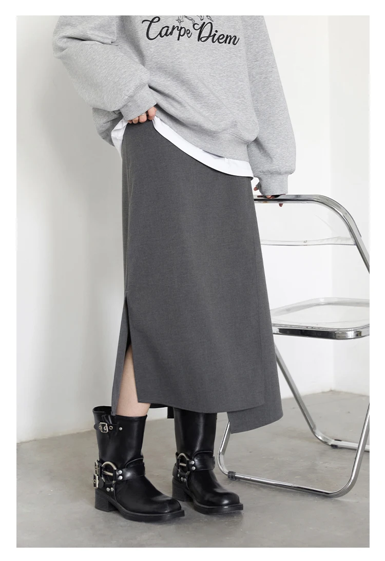 CHIC VEN New Women Skirts Loose Casual Solid Straight Tube Design Irregular Slit Female Skirt Ladies Clothes Spring Autumn 2025