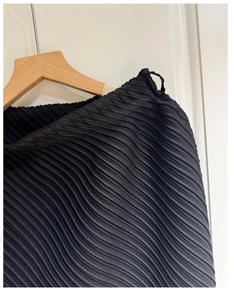 Miyake Pleated Plisse Skirt 2026 Spring New Design Pleats Jupe Women Black Irregular Split Mid-Length Texture Fold Half Skirt