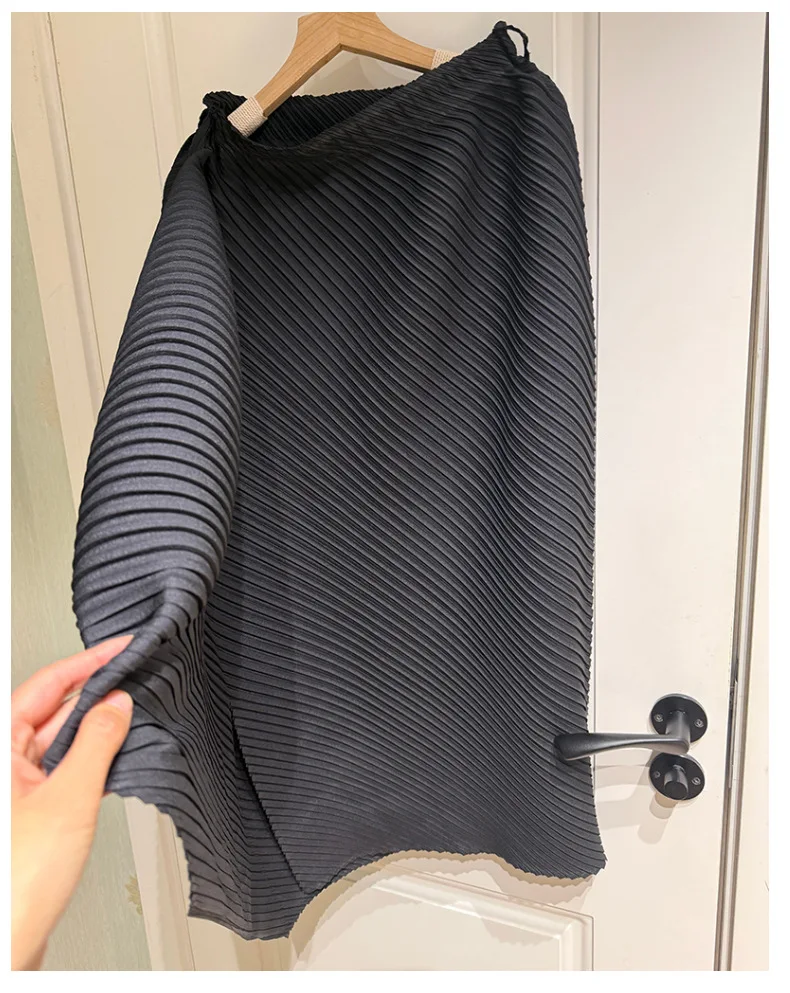 Miyake Pleated Plisse Skirt 2026 Spring New Design Pleats Jupe Women Black Irregular Split Mid-Length Texture Fold Half Skirt