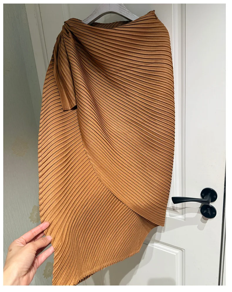 Miyake Pleated Plisse Skirt 2026 Spring New Design Pleats Jupe Women Black Irregular Split Mid-Length Texture Fold Half Skirt