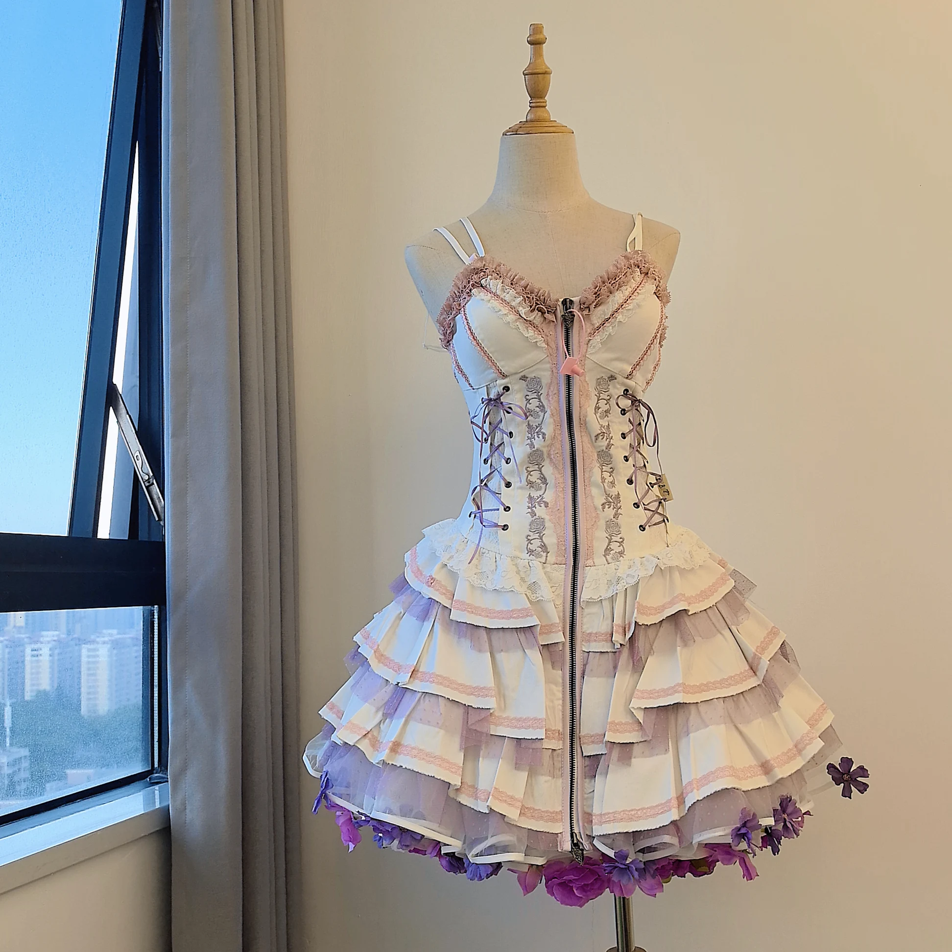 Flowers Crinoline Sweet Fairy Lolita Spring and Summer Bubble Skirt Gorgeous French Elegant Girl Women's Organza Midi Skirt