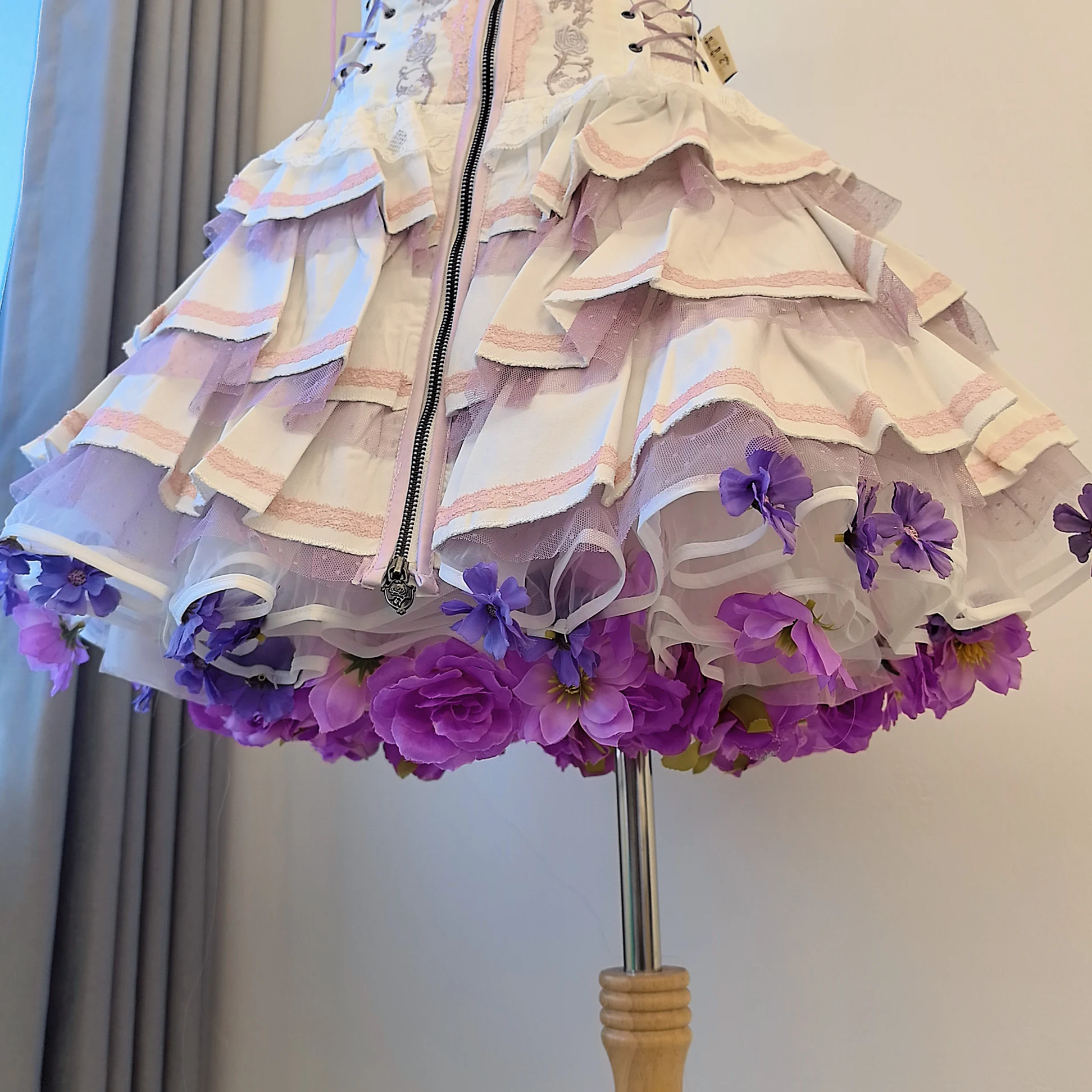 Flowers Crinoline Sweet Fairy Lolita Spring and Summer Bubble Skirt Gorgeous French Elegant Girl Women's Organza Midi Skirt